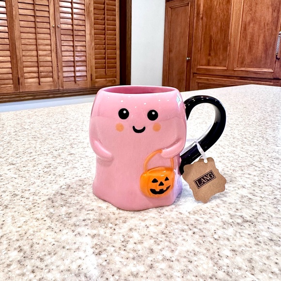 👻Pink Ghost with pumpkin hand painted mug - Picture 2 of 4